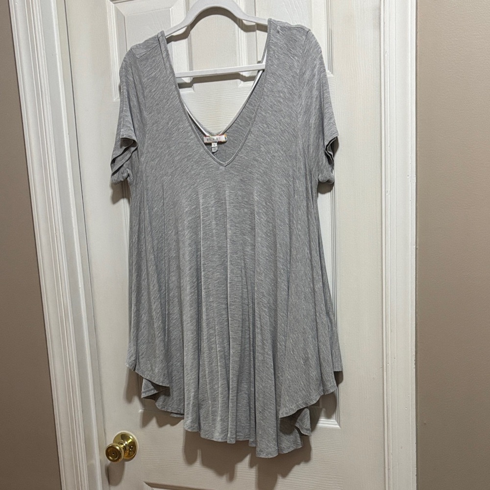 Gray V-Neck Short Sleeve Women's Top
